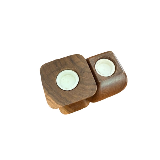 Brown Mid 20th Century Danish Modern Style Sculptural Interlocking Wood Salt and Pepper Shakers For Sale - Image 8 of 11