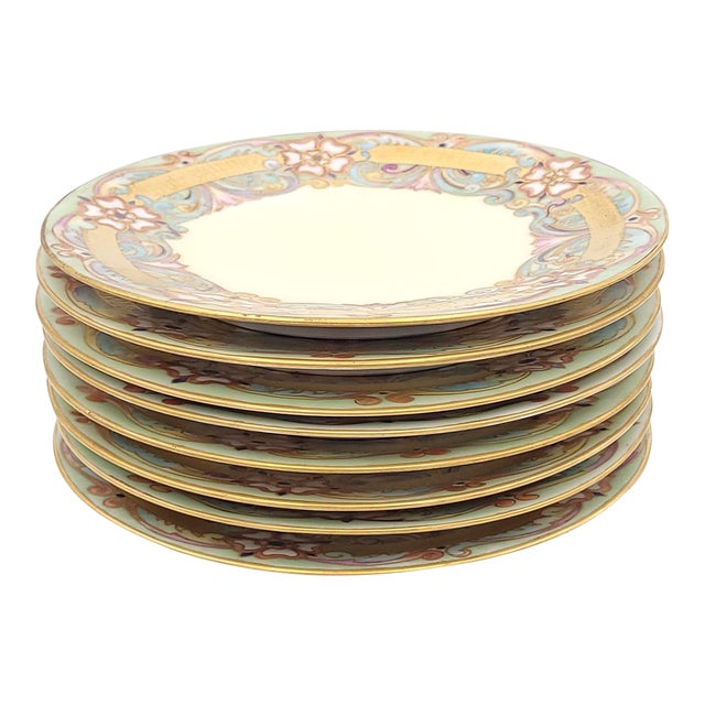 Early 20th Century Set of 8 Limoges Plates Hand-Painted With Quotations From Shakespeare For Sale