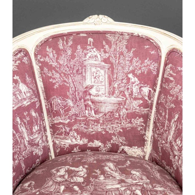 French Louis XV Style White Painted Bergeres, Pair For Sale - Image 3 of 7