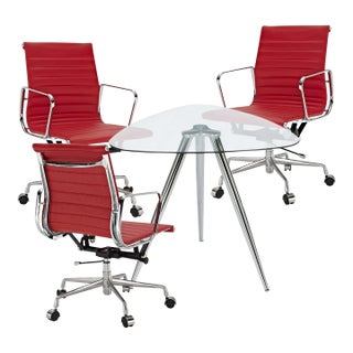Set of 3 Modern Ribbed Mid Back Chairs & Matching Bistro Chrome Table For Sale