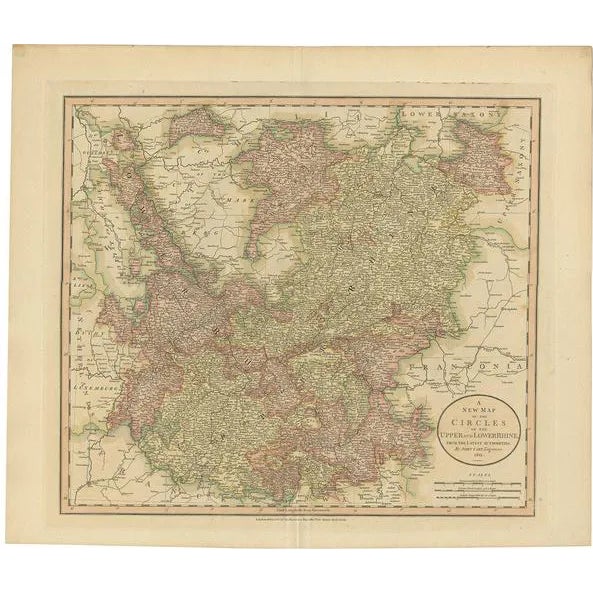 Antique Map of the Upper and Lower Rhine attributed to Cary, 1811 For Sale