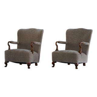 Antique Danish Armchairs in Velvet, 1920s, Set of 2 For Sale