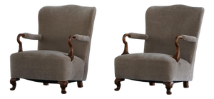 Antique Danish Armchairs in Velvet, 1920s, Set of 2