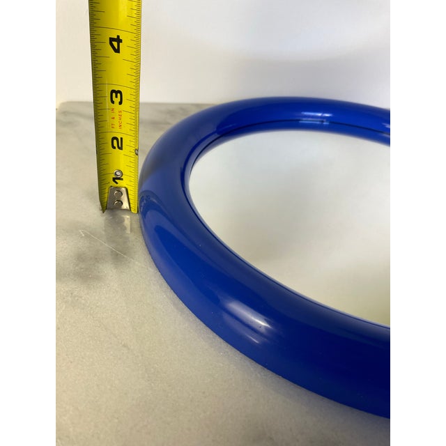 Vintage Postmodern Primary Blue Round Wall Mirror — Memphis Style Plastic Mirror, 1980s For Sale In Seattle - Image 6 of 7