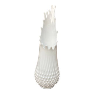 Mid 20th Century Tall White Hobnail Milk Glass Fenton Swung Vase For Sale
