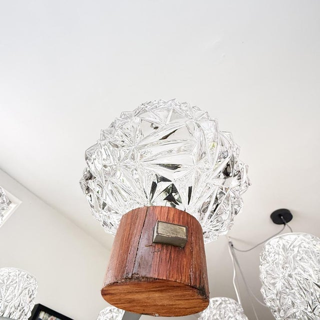 Mid-Century Modern 6-Arm Chandelier with Pressed Glass Shades, Late 20th Century For Sale - Image 9 of 17