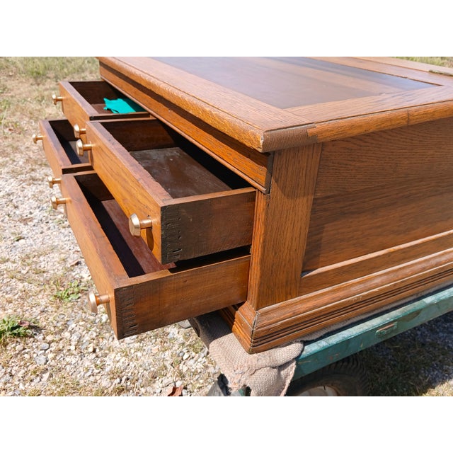 Antique Oak 4 Drawer Lift Top Spool Cabinet Desk 1890s For Sale - Image 11 of 12