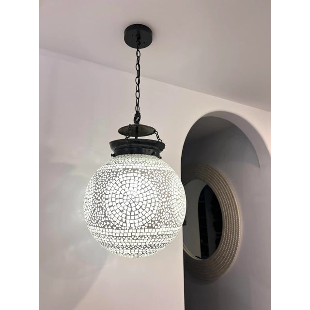 White White Mosaic Globe Pendant Lantern, Large For Sale - Image 8 of 9