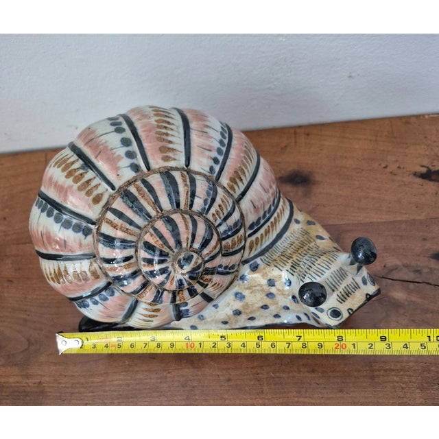 Vintage Tonala Mexico Extra Large Hand Painted Pottery Snail Figurine For Sale - Image 10 of 11