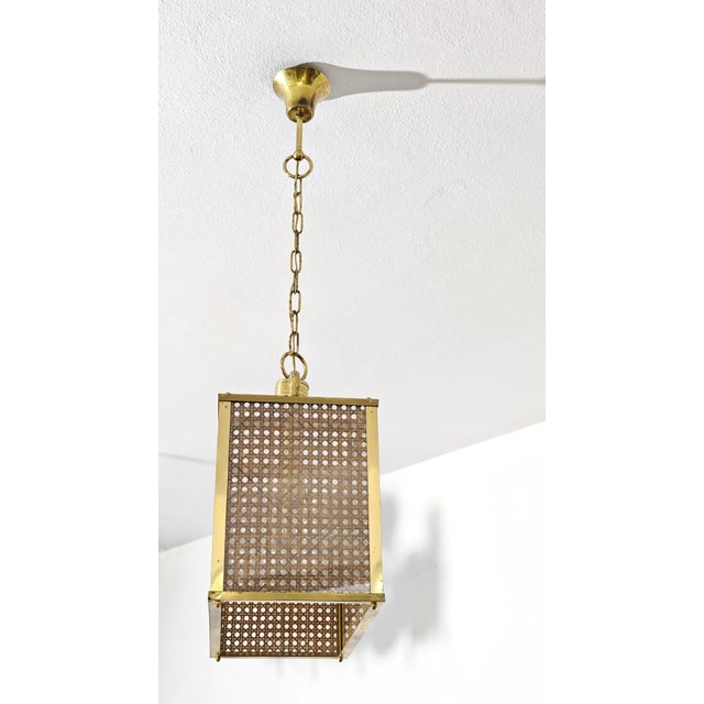 Beige Pendant Lamp in Acrylic Glass and Vienna Straw, 1970s For Sale - Image 8 of 18