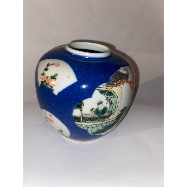 Chinese Antique Chinese Blue & White Famille Verte Figural Ginger Jar For Sale - Image 3 of 8