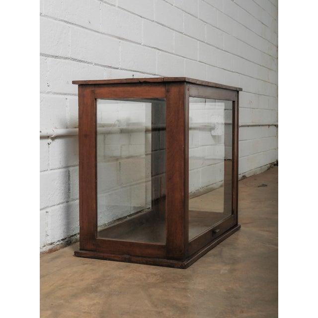 Late 20th Century Vintage Wooden Glass Display Showcase With Dark Stained Frame For Sale - Image 5 of 5