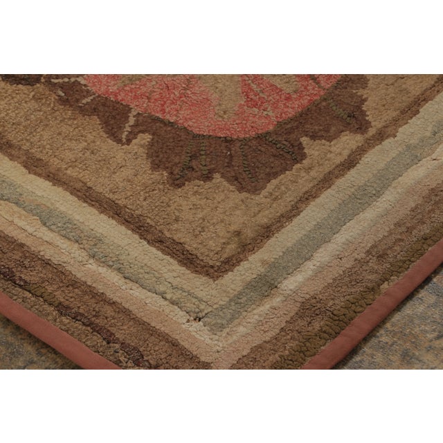 Traditional Antique Hooked Rug With Brown Floral Medallion & Vine Border - Rug & Kilim For Sale - Image 3 of 7