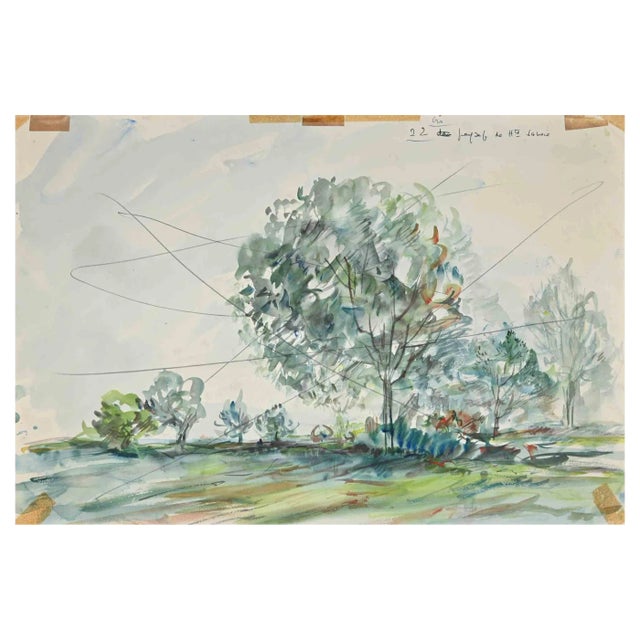 Paulette Humbert, Landscape, Original Drawing, Mid-20th-Century For Sale
