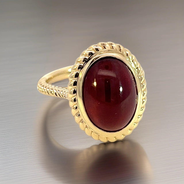Traditional Natural Solitaire Spessartite Garnet Ring 6.5 14k Y Gold 8.08 Cts Certified For Sale - Image 3 of 14
