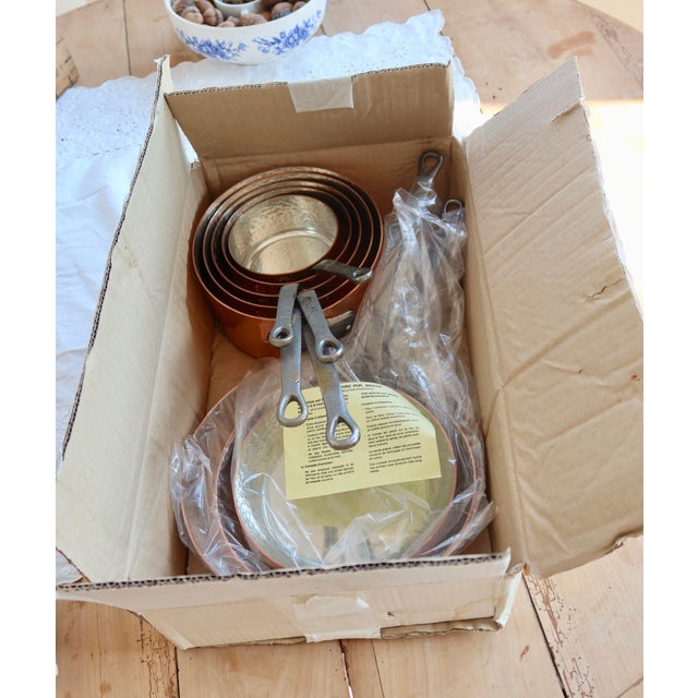 Vintage Hammered Copper Saucepans with Wrought Iron Handles, 1970s, Set of 5 For Sale - Image 9 of 12