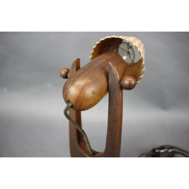 Mid-Century Adjustable Wooden Table Lamp with Checkered Shade, Czechoslovakia, 1, 1970 For Sale - Image 4 of 10