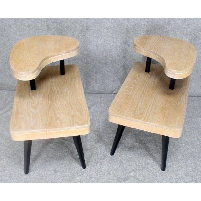 Cerused Oak Two-Tier Mid-Century Modern Organic Two-Tone End Tables Stands - a Pair For Sale - Image 4 of 10