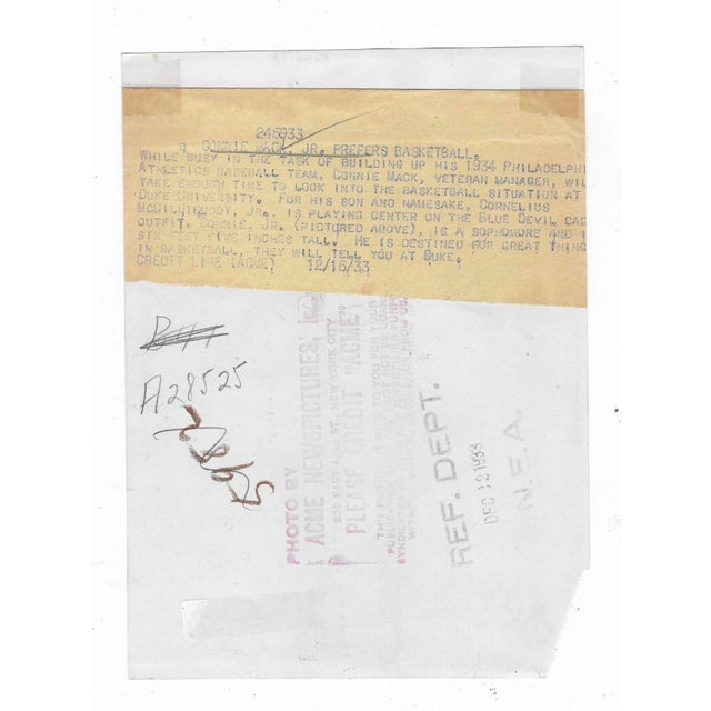 Figurative 1933 Duke University Basketball Player Photograph, Connie Mack Jr For Sale - Image 3 of 3
