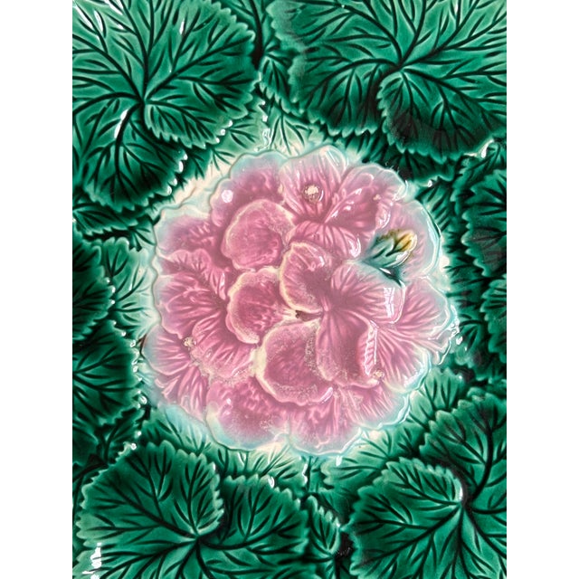 English Majolica Begonia Plate- 1880's For Sale - Image 4 of 8