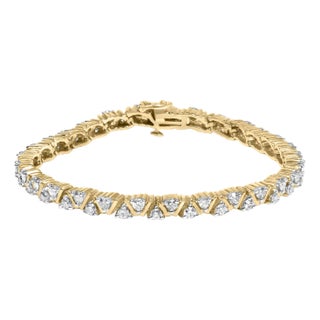 14K Yellow Gold 4.00 Cttw Diamond Triangle Link Tennis Bracelet For Sale