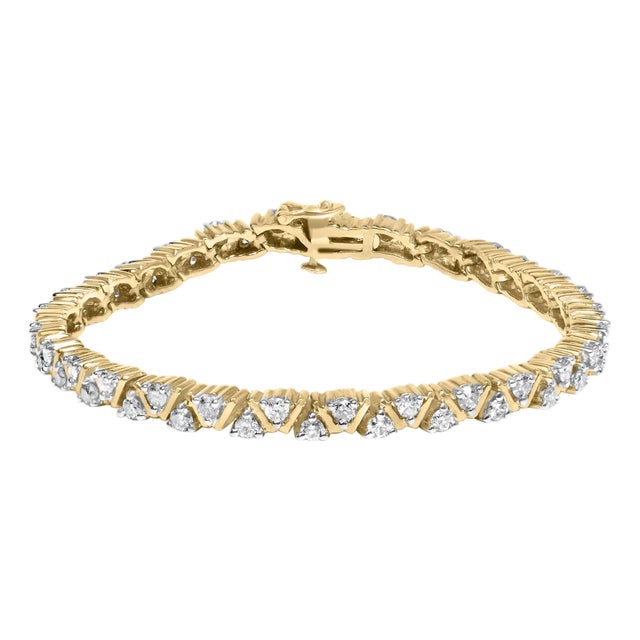 14K Yellow Gold 4.00 Cttw Diamond Triangle Link Tennis Bracelet For Sale