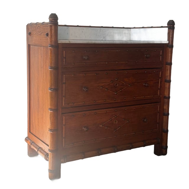 Late 19th Century French Faux Bamboo Marble Top Chest of Drawers For Sale In Houston - Image 6 of 17