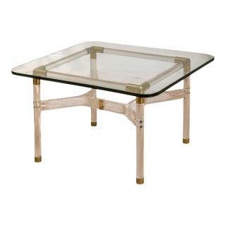 Mid 20th Century Tubular Lucite and Brass Italian Game Table Occasional Table For Sale