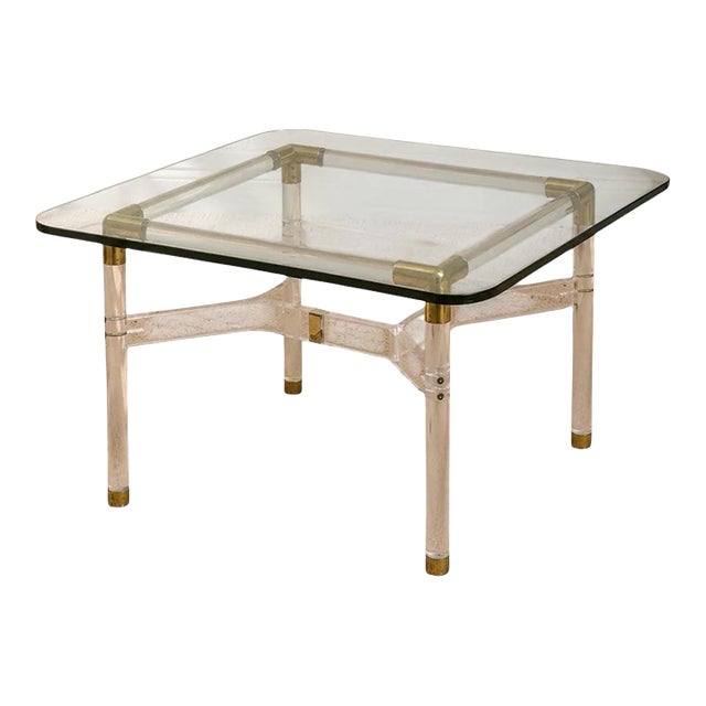 Mid 20th Century Tubular Lucite and Brass Italian Game Table Occasional Table For Sale