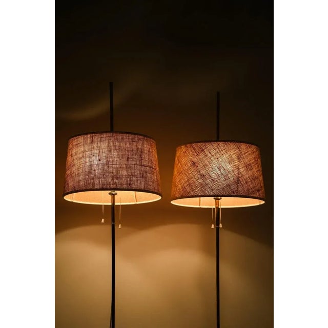 1950s Floor Lamps in Brass and Original Lamp Shades attributed to Hans-Agne Jakobsson, 1950s For Sale - Image 5 of 9