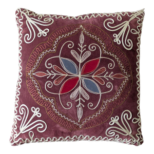 Vintage Velvet Embroidered Accent Pillow
