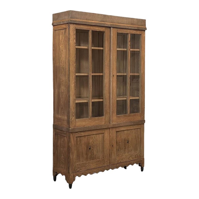 Antique Dutch Art Deco Period Solid Oak Bookcase For Sale