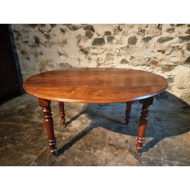 Antique French Oval Extendable Drop-Leaf Dining Table in Walnut, Early 1900s For Sale - Image 14 of 18