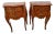 Antique Pair of French Nightstand Tables, Two Drawers, Inlays, Brass Ormolu For Sale