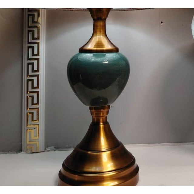 2020s Orange Floral Fabric & Ceramic-Copper Lamp For Sale - Image 5 of 8