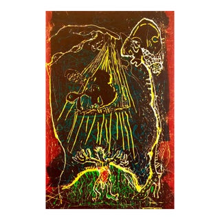 Sam MesserLarge Abstract Expressionist Figure Handmade Paper Etching Silkscreen Print, 1987 For Sale