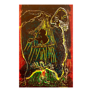 Sam MesserLarge Abstract Expressionist Figure Handmade Paper Etching Silkscreen Print, 1987