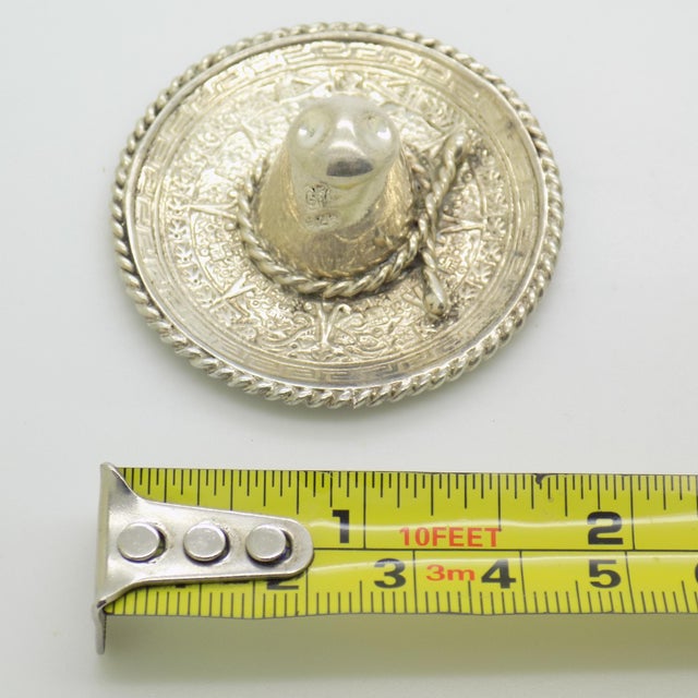 Vintage Mexican Handmade Genuine Sterling Silver 925 Traditional Sombrero Hat For Sale - Image 11 of 11