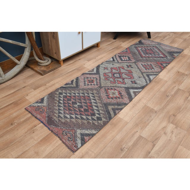 Boho Chic Turkish Pink Vintage Oushak Wool Runner Rug For Sale - Image 10 of 11