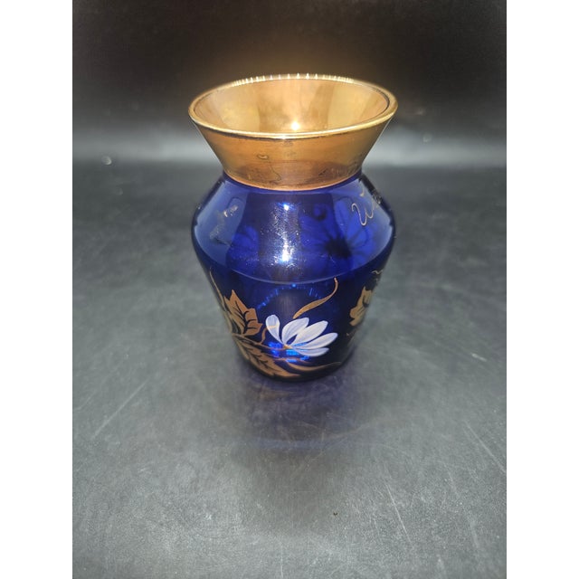 Vintage Wittig Hadamar 1919 ERWi Echt Gold Cobalt Blue Crystal Vase Hand Painted