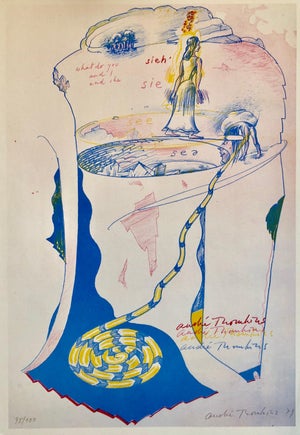 André Thomkins, 1970s Modernist Swiss Colorful Surrealism Signed Dada Lithograph Andre Thomkins, 1979