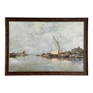 French Fishing Port Oil Painting by Emile Godchaux For Sale