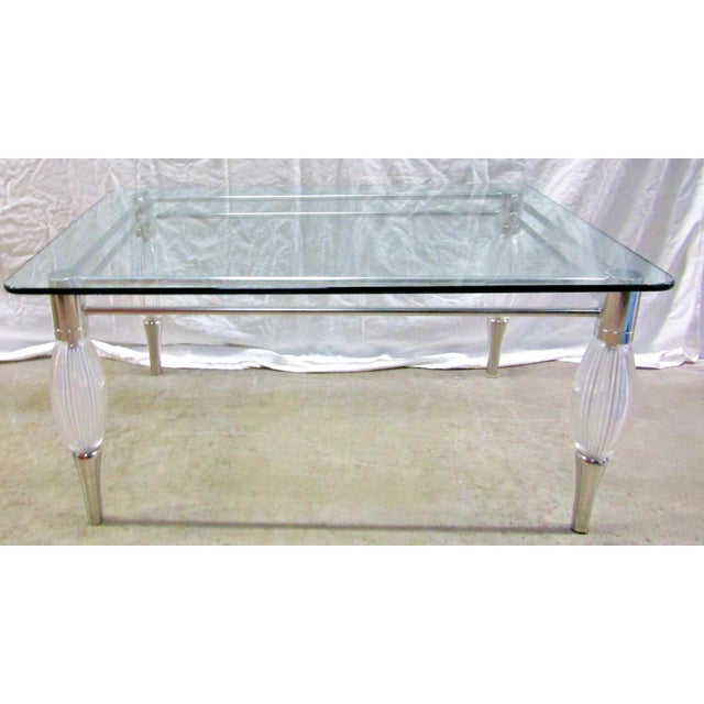 1960s Mid-Century Modern Chrome With Limerick Crystal Legs Glass Top Coffee Table For Sale - Image 4 of 12