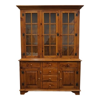 Ethan Allen Country Craftsman Solid Knotty Pine Early American Country French 62" Buffet W. Lighted Display China Cabinet 19-6326 / 19-6328 For Sale