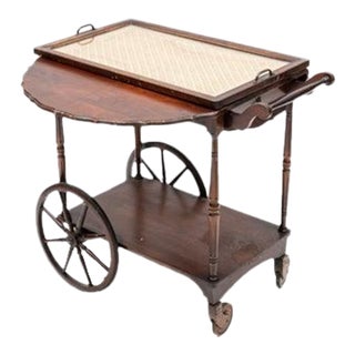 Vintage Tea Cart W/ Glass Serving Tray For Sale