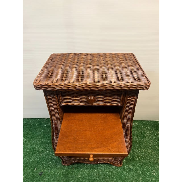 Mid-Century Modern Vintage MCM Wicker Side Table With Drawer For Sale - Image 3 of 5
