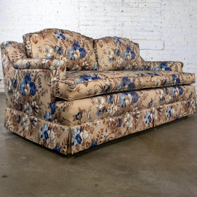 Mid-20th Century Traditional Sofa or Loveseat With Floral Chintz Fabric and Front Brass Ball Casters For Sale - Image 6 of 18