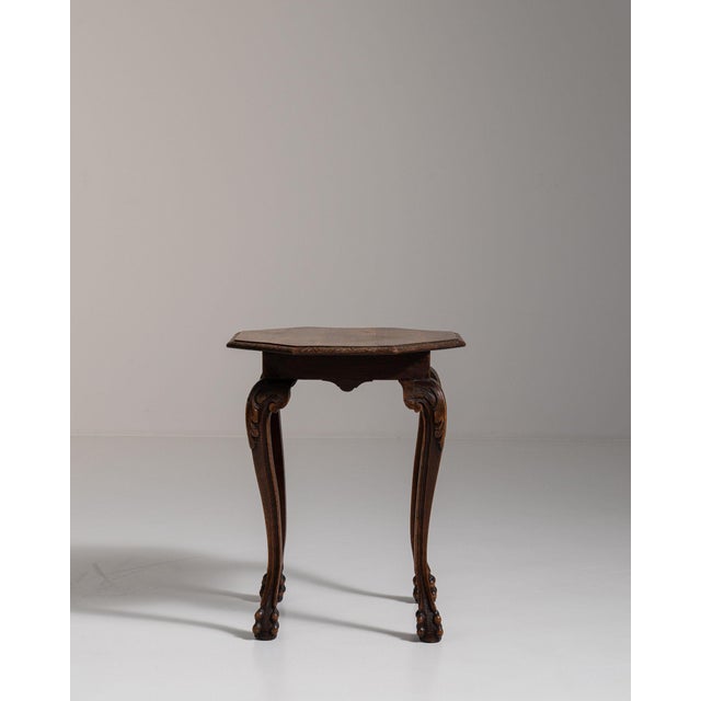 Mid 20th Century 20th Century France Rich Walnut Brown Carved Octagonal Side Table For Sale - Image 5 of 11