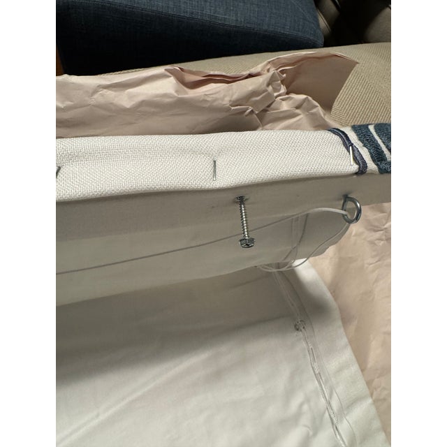 Custom Made Coastal Roman Shade With Samuel & Sons Maui Trim, Inside Mount For Sale - Image 10 of 12