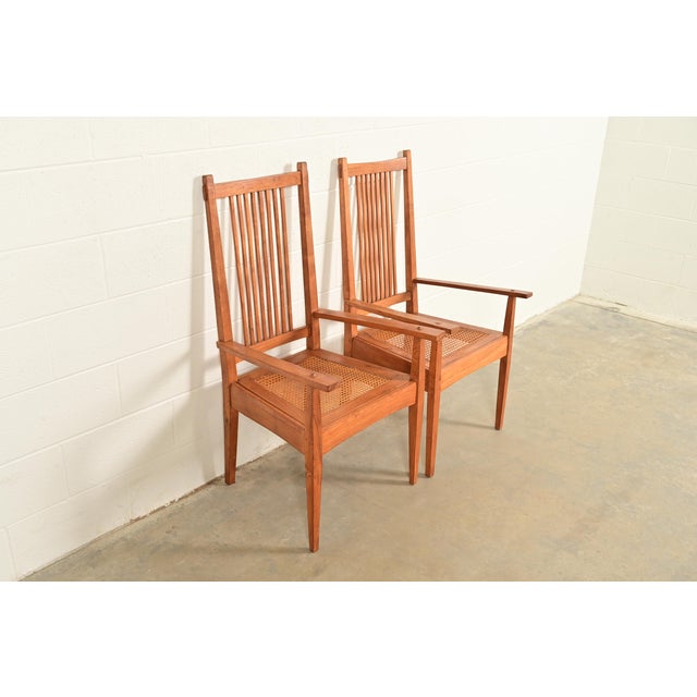 Charles Limbert Stickley Style Arts & Crafts Teak and Cane Armchairs, Pair For Sale - Image 4 of 13